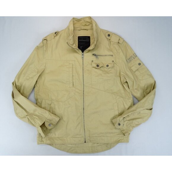 Marc Ecko Cut N Sew Men's Full‎ Zip Jacket 4 Pocket Hood Sz L Beige Military - Picture 1 of 7
